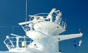 Radar mast of a cruise ship