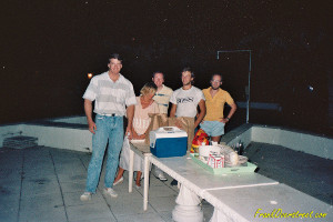 Frank Overstreet with Dependability SW developers at Write by The Sea Frank Overstreet and office colleagues at one of countless get togethers after work.